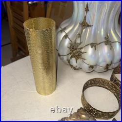 Vintage EF IDUSTRIES 1971 Opalescent Iridescent 3 way Table Lamp Rosette Onlay