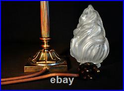 Vintage Edwardian C1910 converted bronze gas table lamp rare flame Opaline shade