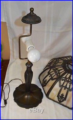Vintage Eight Panel Bent Slag Glass Table Lamp