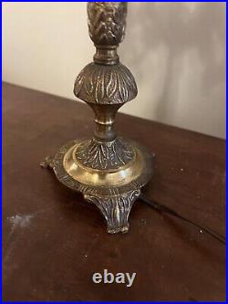 Vintage Electric Brass Table Candelabra Glass Crystal Prisms Table Lamp Antique