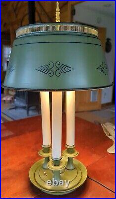 Vintage Electric Table Lamp 3 Candlestick Bulb Green Decorative Tin Tole Ware