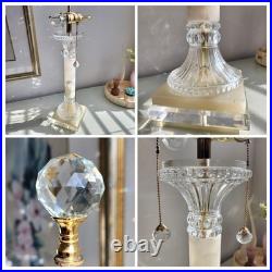 Vintage Elegant Onyx 2-Light Table Lamp Crystal & Gold Accents Lucite Base 29H