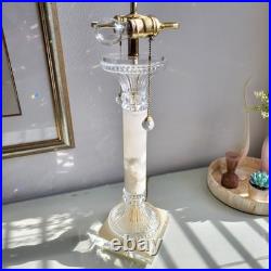 Vintage Elegant Onyx 2-Light Table Lamp Crystal & Gold Accents Lucite Base 29H
