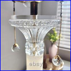 Vintage Elegant Onyx 2-Light Table Lamp Crystal & Gold Accents Lucite Base 29H