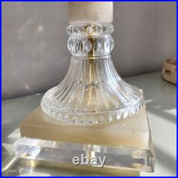 Vintage Elegant Onyx 2-Light Table Lamp Crystal & Gold Accents Lucite Base 29H