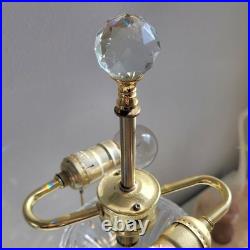 Vintage Elegant Onyx 2-Light Table Lamp Crystal & Gold Accents Lucite Base 29H