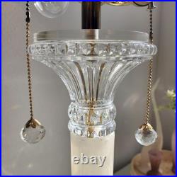 Vintage Elegant Onyx 2-Light Table Lamp Crystal & Gold Accents Lucite Base 29H