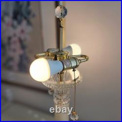 Vintage Elegant Onyx 2-Light Table Lamp Crystal & Gold Accents Lucite Base 29H