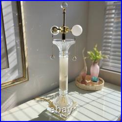 Vintage Elegant Onyx 2-Light Table Lamp Crystal & Gold Accents Lucite Base 29H