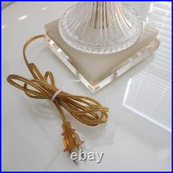 Vintage Elegant Onyx 2-Light Table Lamp Crystal & Gold Accents Lucite Base 29H