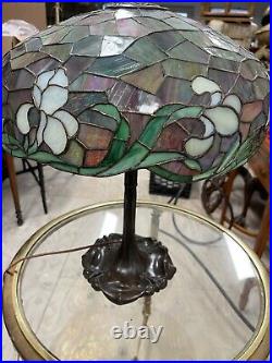 Vintage Estate Chicago Mosaic Leaded Iris Glass Table Lamp Colorful Floral