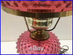 Vintage FENTON Cranberry Opalescent Hobnail Light Table Lamp Electric Marble