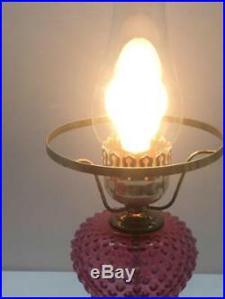 Vintage FENTON Cranberry Opalescent Hobnail Light Table Lamp Electric Marble