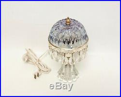 Vintage Faceted Prism Table Lamp Cut Crystal Lavender Blue Dome Shade Boudoir