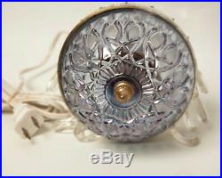 Vintage Faceted Prism Table Lamp Cut Crystal Lavender Blue Dome Shade Boudoir