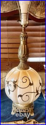 Vintage Falkenstein Style Milk Glass Table Lamp with Floral Accents