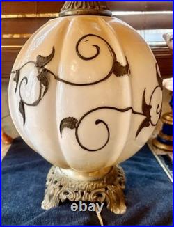 Vintage Falkenstein Style Milk Glass Table Lamp with Floral Accents