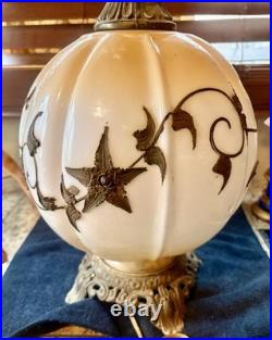 Vintage Falkenstein Style Milk Glass Table Lamp with Floral Accents