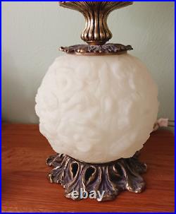Vintage Fenton Custard GWTW Hurricane Table Lamp Poppy Pattern