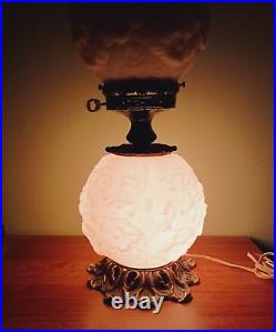 Vintage Fenton Custard GWTW Hurricane Table Lamp Poppy Pattern