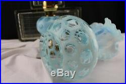 Vintage Fenton Glass Small Table Lamp Coin Spot Blue-Dressing Table-Bedside
