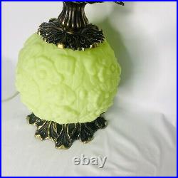 Vintage Fenton Gone With The Wind Lime Green Sherbet Poppy Globe Table Lamp
