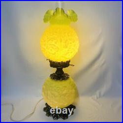 Vintage Fenton Gone With The Wind Lime Green Sherbet Poppy Globe Table Lamp