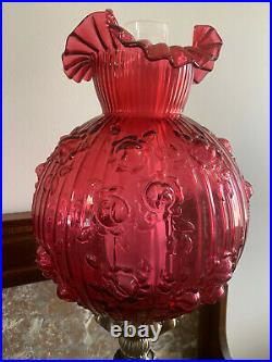 Vintage Fenton Large Cranberry Glass Pillar Table Lamp Perfect