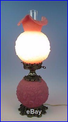 Vintage Fenton PINK 23 Gone With The Wind Lamp Satin Art Glass Poppy GWTW