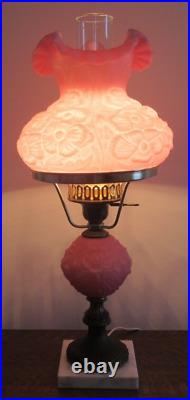 Vintage Fenton Pink Satin Glass Poppy Electric Table Lamp