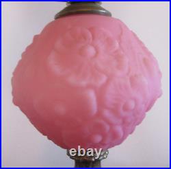 Vintage Fenton Pink Satin Glass Poppy Electric Table Lamp