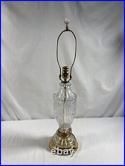 Vintage Fine Cut Clear Rose Floral Crystal Metal Base Table Lamp #81