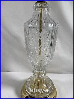 Vintage Fine Cut Clear Rose Floral Crystal Metal Base Table Lamp #81