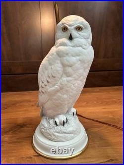Vintage Fine Porcelain Franklin Mint Table Lamp The Snowy Owl By Raymond Watson