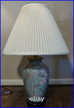 Vintage Floral Bird Green Porcelain Elegant Vase 28 Table Lamp