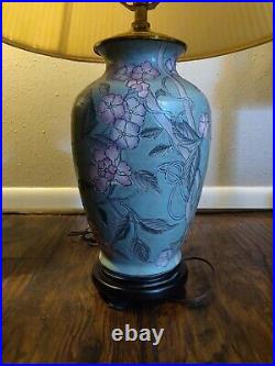 Vintage Floral Bird Green Porcelain Elegant Vase 28 Table Lamp