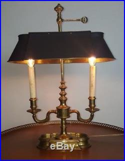 Vintage Frederick Cooper Brass Bouillotte Black Tole Bank Desk Library Lamp