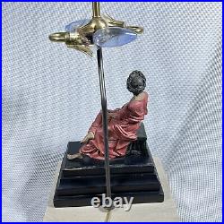 Vintage Frederick Cooper Chicago Dual Light Brass Wood Table Lamp Sitting Woman