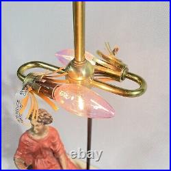 Vintage Frederick Cooper Chicago Dual Light Brass Wood Table Lamp Sitting Woman