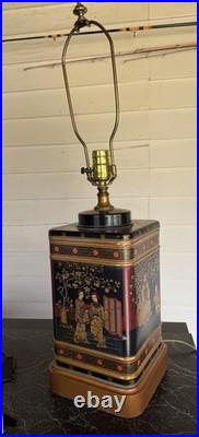 Vintage Frederick Cooper Chinoiserie Asian Square Tea Tin Canister Table Lamp
