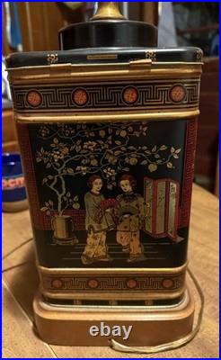 Vintage Frederick Cooper Chinoiserie Asian Square Tea Tin Canister Table Lamp