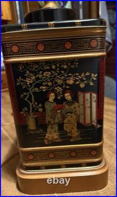 Vintage Frederick Cooper Chinoiserie Asian Square Tea Tin Canister Table Lamp