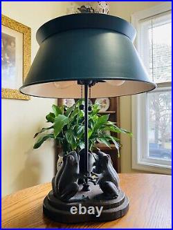 Vintage Frederick Cooper MCM Three Frogs Metal Wood Base Table Lamp Excellent