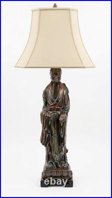 Vintage Frederick Cooper Quan Yin Table Lamp Asian Figural Faux Wood Chalkware Vintage Frederick Cooper Quan Yin Table Lamp Asian Figural Faux Wood Chalkware