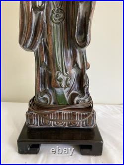 Vintage Frederick Cooper Quan Yin Table Lamp Asian Figural Faux Wood Chalkware