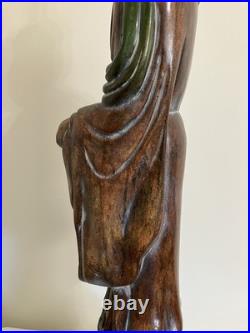 Vintage Frederick Cooper Quan Yin Table Lamp Asian Figural Faux Wood Chalkware