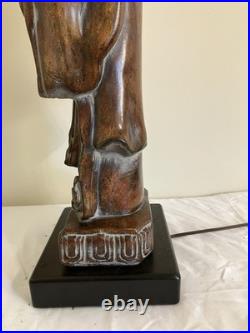 Vintage Frederick Cooper Quan Yin Table Lamp Asian Figural Faux Wood Chalkware
