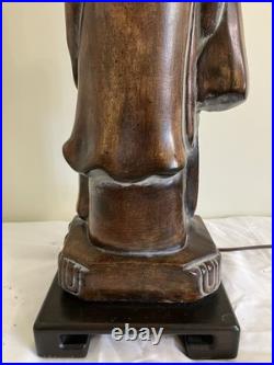 Vintage Frederick Cooper Quan Yin Table Lamp Asian Figural Faux Wood Chalkware Vintage Frederick Cooper Quan Yin Table Lamp Asian Figural Faux Wood Chalkware