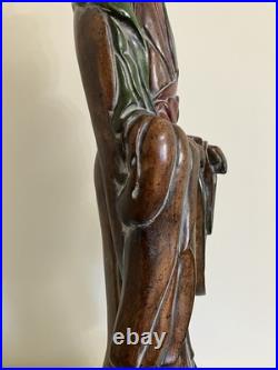 Vintage Frederick Cooper Quan Yin Table Lamp Asian Figural Faux Wood Chalkware Vintage Frederick Cooper Quan Yin Table Lamp Asian Figural Faux Wood Chalkware