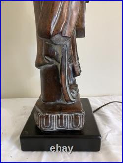 Vintage Frederick Cooper Quan Yin Table Lamp Asian Figural Faux Wood Chalkware Vintage Frederick Cooper Quan Yin Table Lamp Asian Figural Faux Wood Chalkware